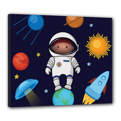 Boy Spaceman Space Rocket Ufo Planets Stars Canvas 24  x 20  (Stretched) from ArtsNow.com