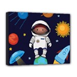 Boy Spaceman Space Rocket Ufo Planets Stars Deluxe Canvas 20  x 16  (Stretched)