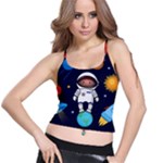 Boy Spaceman Space Rocket Ufo Planets Stars Spaghetti Strap Bra Top