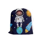 Boy Spaceman Space Rocket Ufo Planets Stars Drawstring Pouch (Large)