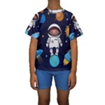 Boy Spaceman Space Rocket Ufo Planets Stars Kids  Short Sleeve Swimwear