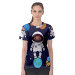 Boy Spaceman Space Rocket Ufo Planets Stars Women s Sport Mesh T-Shirt