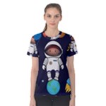 Boy Spaceman Space Rocket Ufo Planets Stars Women s Cotton T-Shirt