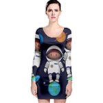 Boy Spaceman Space Rocket Ufo Planets Stars Long Sleeve Bodycon Dress