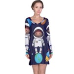 Boy Spaceman Space Rocket Ufo Planets Stars Long Sleeve Nightdress