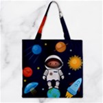 Boy Spaceman Space Rocket Ufo Planets Stars Zipper Grocery Tote Bag