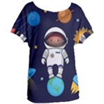 Boy Spaceman Space Rocket Ufo Planets Stars Women s Oversized T-Shirt