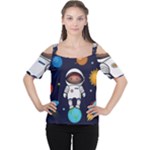 Boy Spaceman Space Rocket Ufo Planets Stars Cutout Shoulder T-Shirt
