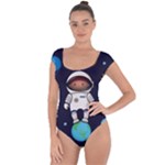 Boy Spaceman Space Rocket Ufo Planets Stars Short Sleeve Leotard 