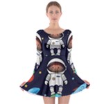 Boy Spaceman Space Rocket Ufo Planets Stars Long Sleeve Skater Dress