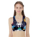 Boy Spaceman Space Rocket Ufo Planets Stars Sports Bra with Border