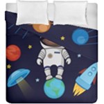 Boy Spaceman Space Rocket Ufo Planets Stars Duvet Cover Double Side (King Size)