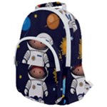 Boy Spaceman Space Rocket Ufo Planets Stars Rounded Multi Pocket Backpack