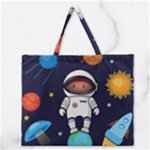 Boy Spaceman Space Rocket Ufo Planets Stars Zipper Large Tote Bag