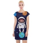 Boy Spaceman Space Rocket Ufo Planets Stars Cap Sleeve Bodycon Dress