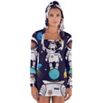 Boy Spaceman Space Rocket Ufo Planets Stars Long Sleeve Hooded T-shirt