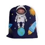 Boy Spaceman Space Rocket Ufo Planets Stars Drawstring Pouch (2XL)