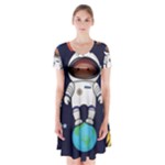 Boy Spaceman Space Rocket Ufo Planets Stars Short Sleeve V-neck Flare Dress