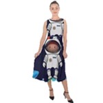 Boy Spaceman Space Rocket Ufo Planets Stars Midi Tie-Back Chiffon Dress