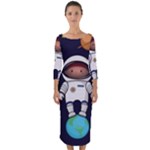 Boy Spaceman Space Rocket Ufo Planets Stars Quarter Sleeve Midi Bodycon Dress