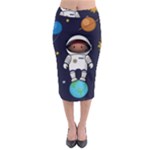 Boy Spaceman Space Rocket Ufo Planets Stars Midi Pencil Skirt