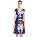 Boy Spaceman Space Rocket Ufo Planets Stars Short Sleeve Front Wrap Dress