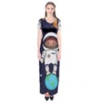 Boy Spaceman Space Rocket Ufo Planets Stars Short Sleeve Maxi Dress