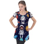 Boy Spaceman Space Rocket Ufo Planets Stars Puff Sleeve Tunic Top