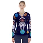 Boy Spaceman Space Rocket Ufo Planets Stars V-Neck Long Sleeve Top