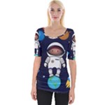 Boy Spaceman Space Rocket Ufo Planets Stars Wide Neckline T-Shirt