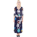 Boy Spaceman Space Rocket Ufo Planets Stars Quarter Sleeve Wrap Maxi Dress