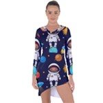 Boy Spaceman Space Rocket Ufo Planets Stars Asymmetric Cut-Out Shift Dress