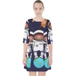 Boy Spaceman Space Rocket Ufo Planets Stars Quarter Sleeve Pocket Dress