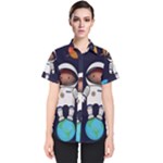 Boy Spaceman Space Rocket Ufo Planets Stars Women s Short Sleeve Shirt