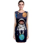 Boy Spaceman Space Rocket Ufo Planets Stars Sleeveless Velvet Midi Dress