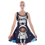 Boy Spaceman Space Rocket Ufo Planets Stars Velvet Skater Dress