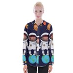Boy Spaceman Space Rocket Ufo Planets Stars Womens Long Sleeve Shirt