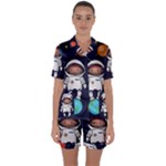 Boy Spaceman Space Rocket Ufo Planets Stars Satin Short Sleeve Pajamas Set