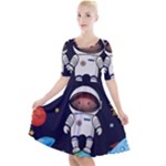 Boy Spaceman Space Rocket Ufo Planets Stars Quarter Sleeve A-Line Dress