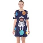 Boy Spaceman Space Rocket Ufo Planets Stars Sixties Short Sleeve Mini Dress