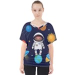 Boy Spaceman Space Rocket Ufo Planets Stars V-Neck Dolman Drape Top