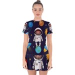Boy Spaceman Space Rocket Ufo Planets Stars Drop Hem Mini Chiffon Dress