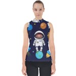 Boy Spaceman Space Rocket Ufo Planets Stars Mock Neck Shell Top