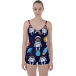 Boy Spaceman Space Rocket Ufo Planets Stars Tie Front Two Piece Tankini