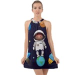 Boy Spaceman Space Rocket Ufo Planets Stars Halter Tie Back Chiffon Dress