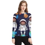 Boy Spaceman Space Rocket Ufo Planets Stars Women s Long Sleeve Rash Guard