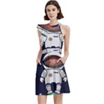 Boy Spaceman Space Rocket Ufo Planets Stars Cocktail Party Halter Sleeveless Dress With Pockets