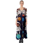 Boy Spaceman Space Rocket Ufo Planets Stars Button Up Boho Maxi Dress
