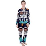 Boy Spaceman Space Rocket Ufo Planets Stars Women s Long Sleeve Satin Pajamas Set	