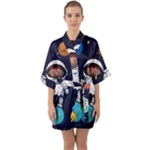 Boy Spaceman Space Rocket Ufo Planets Stars Half Sleeve Satin Kimono 